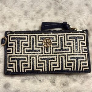 Tory Burch Navy and Cream Patterned Wallet